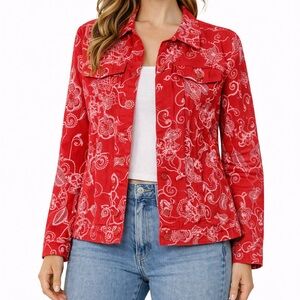 Joni B. Red Floral Embroidered Button-Up Shirt Women’s Small